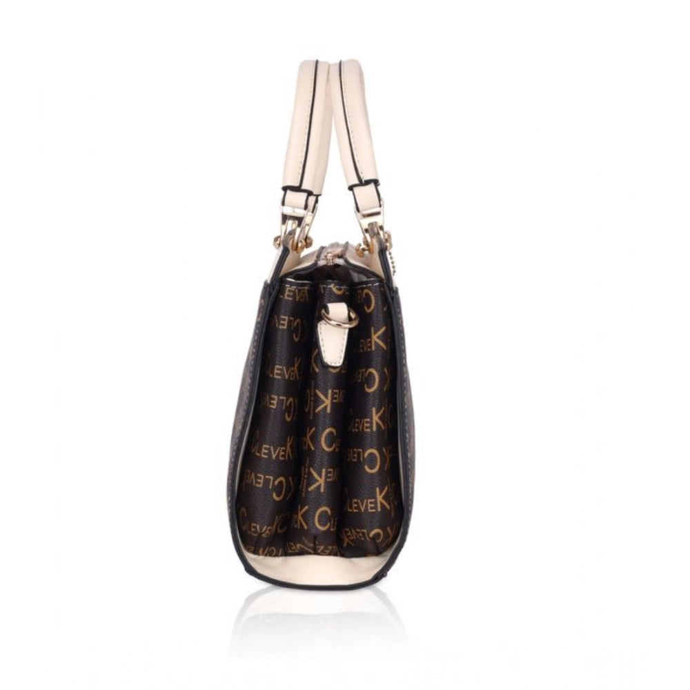 Women's Faux Leather Printed Handbag (Beige) - POPNOVA