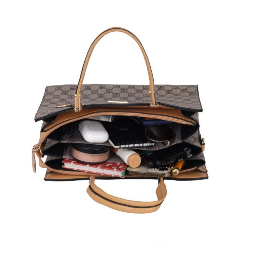 Women's Faux Leather Printed Handbag (Camel) - POPNOVA