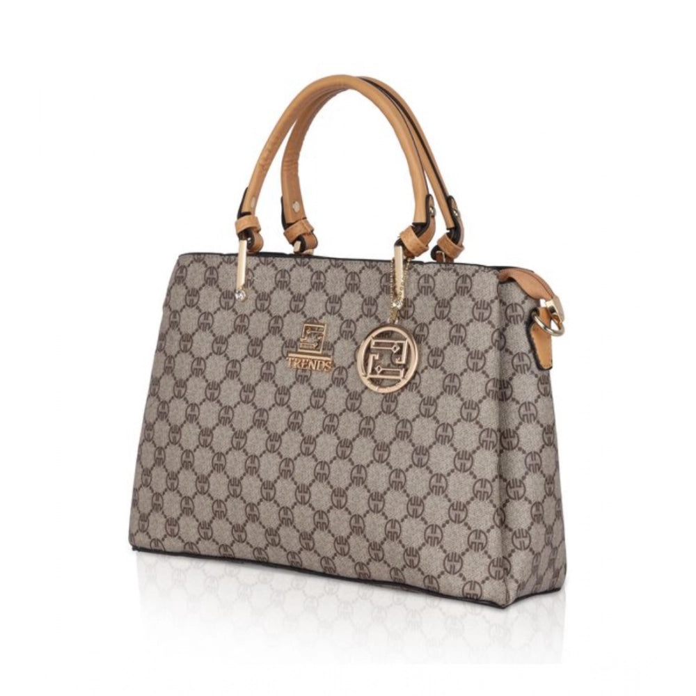 Women's Faux Leather Printed Handbag (Camel) - POPNOVA