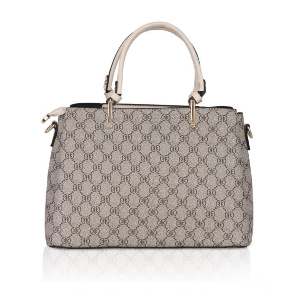 Women's Faux Leather Printed Handbag (Beige) - POPNOVA