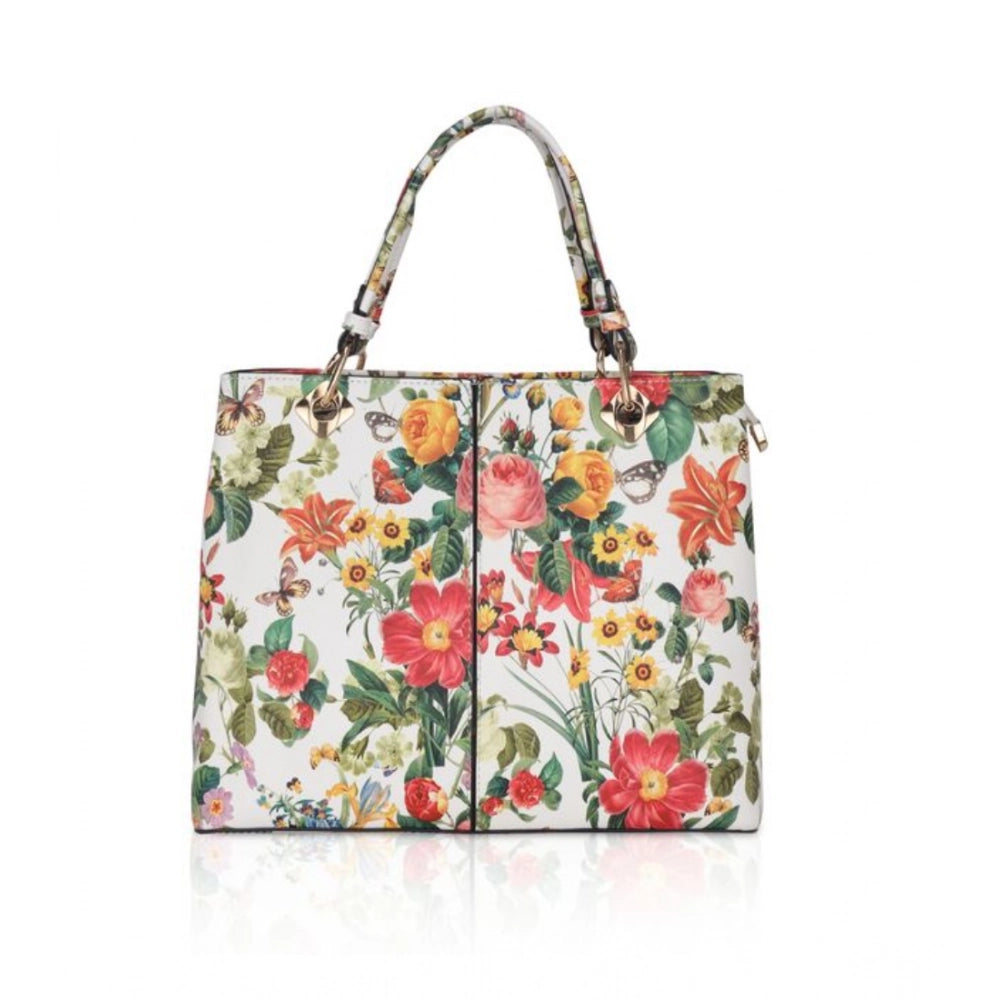 Women's Faux Leather Printed Handheld Bag (White Orang) - POPNOVA