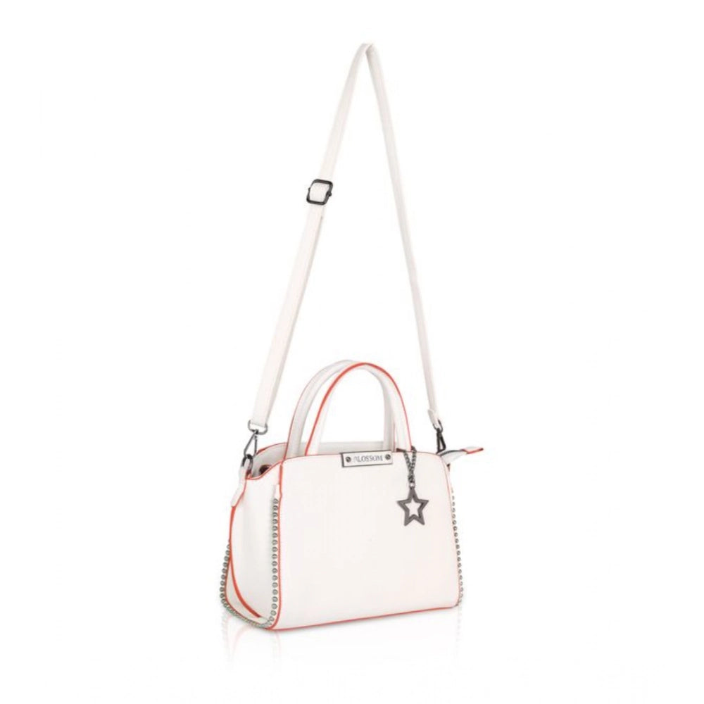 Women's Faux Leather Metal Beads Handbag (White) - POPNOVA