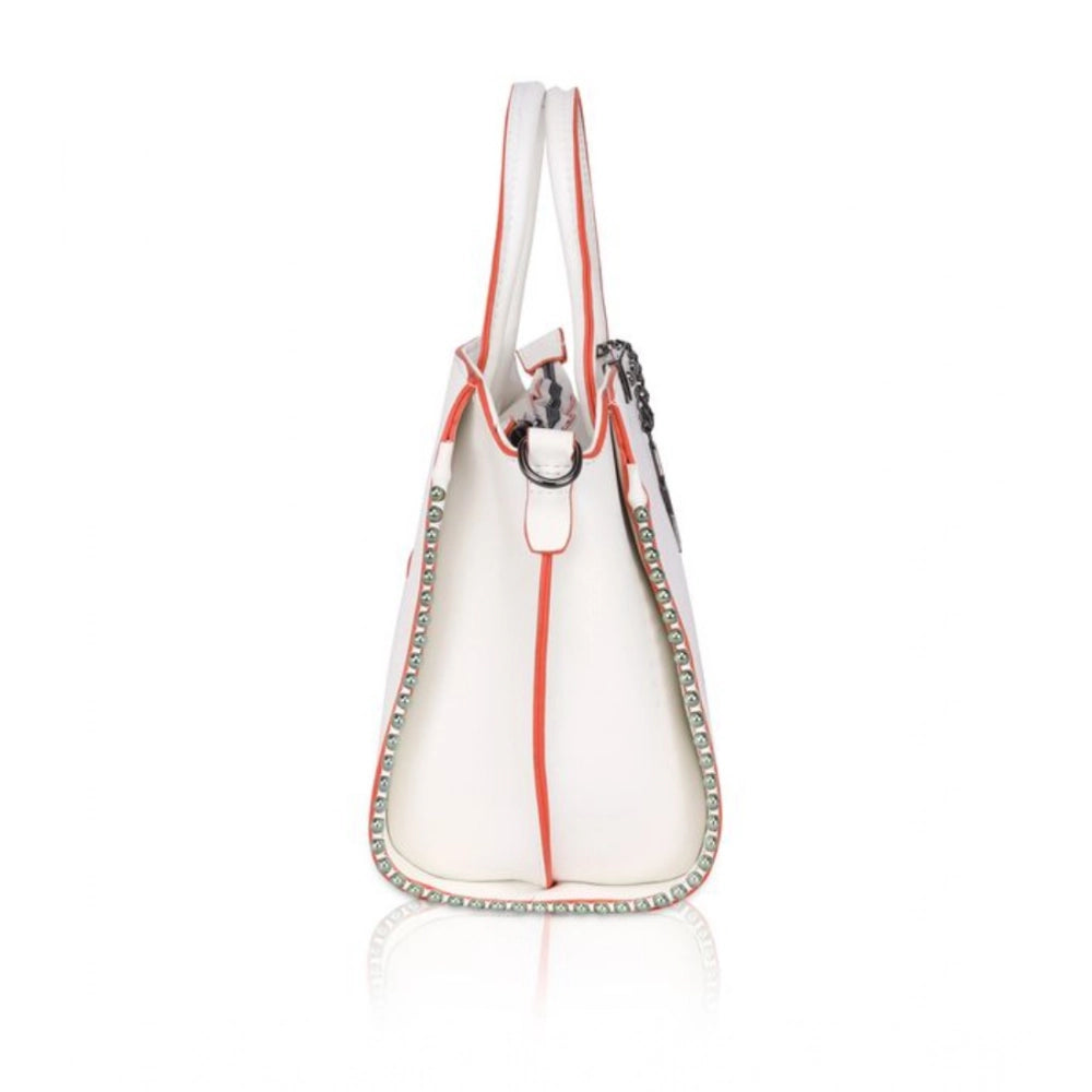 Women's Faux Leather Metal Beads Handbag (White) - POPNOVA