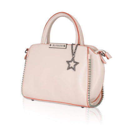 Women's Faux Leather Metal Beads Handbag (Pink) - POPNOVA