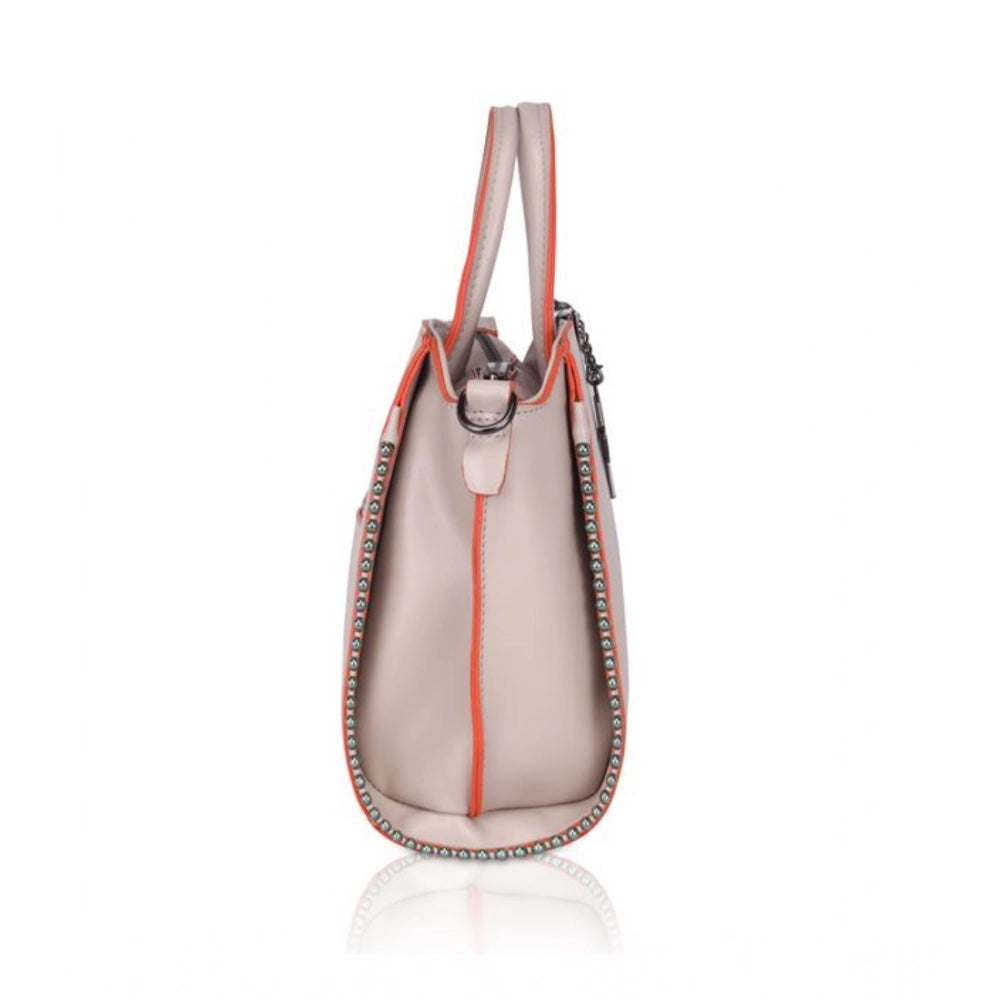 Women's Faux Leather Metal Beads Handbag (Khaki) - POPNOVA