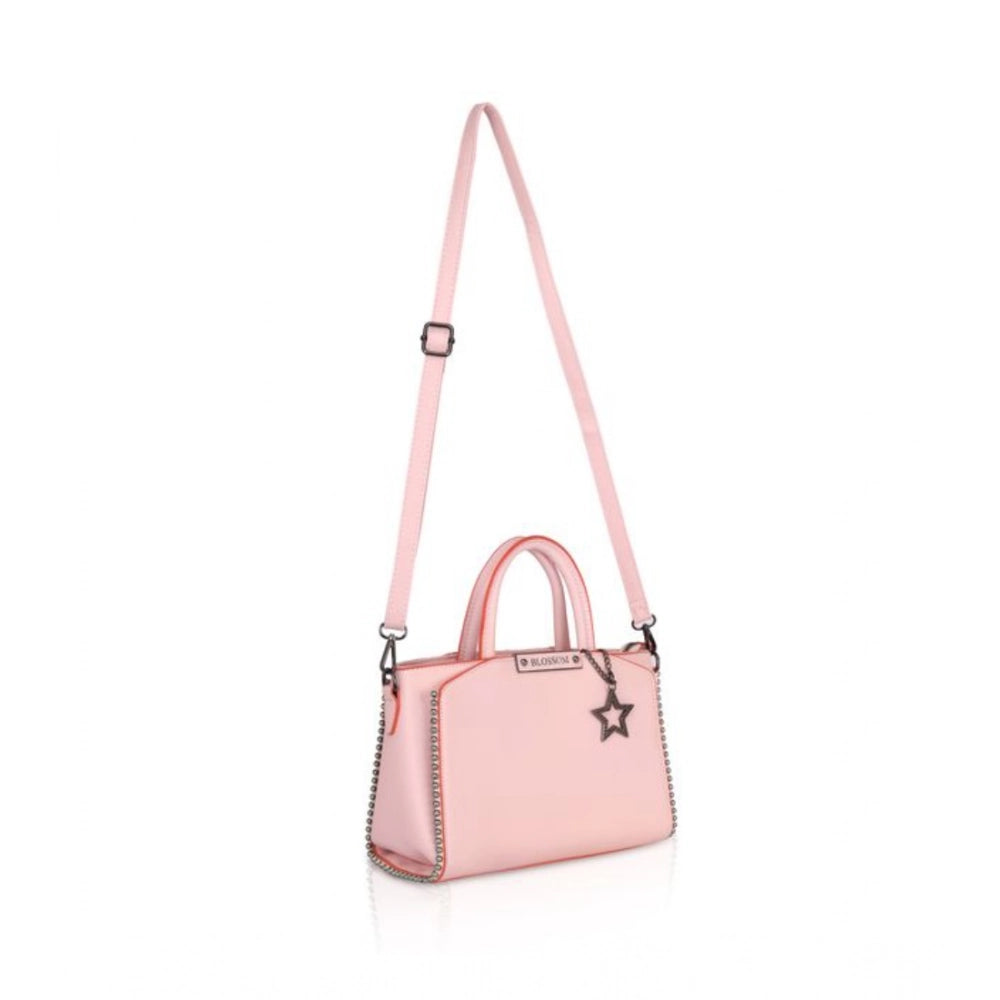 Women's Faux Leather Metal Beads Handbag (Pink) - POPNOVA