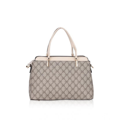 Women's Faux Leather Printed Handbag (Beige) - POPNOVA