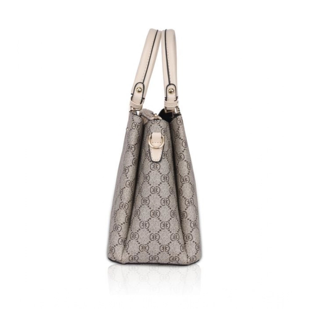 Women's Faux Leather Printed Handbag (Beige) - POPNOVA