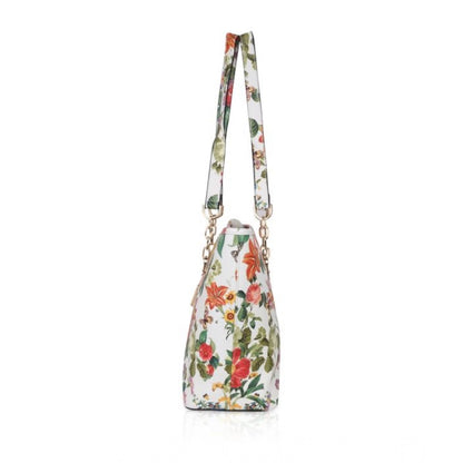 Women's Faux Leather Printed Tote Bag (White Orang) - POPNOVA