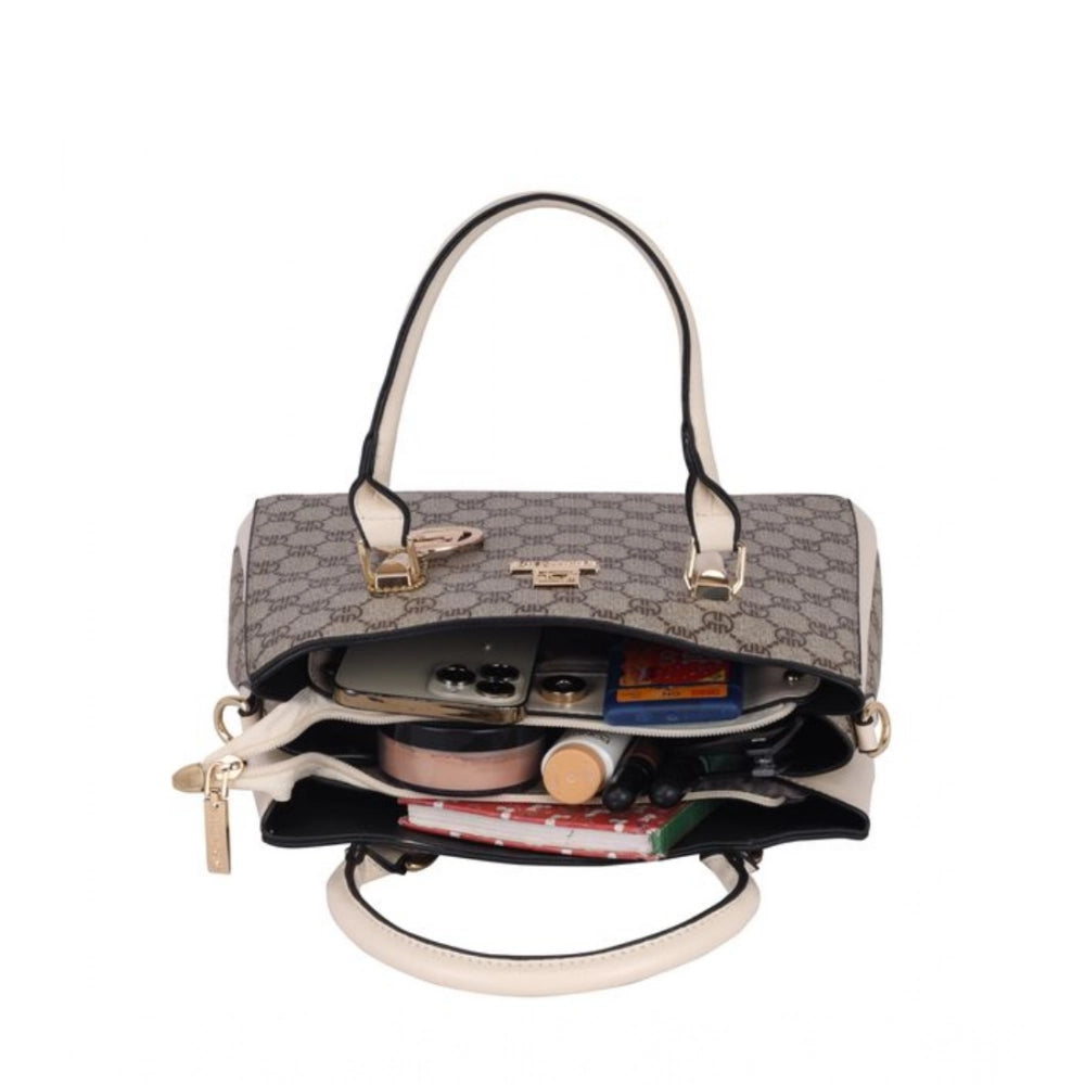 Women's Faux Leather Printed Handbag (Beige) - POPNOVA