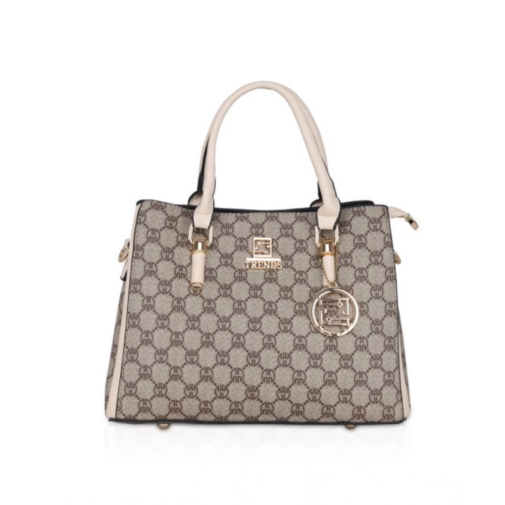Women's Faux Leather Printed Handbag (Beige) - POPNOVA
