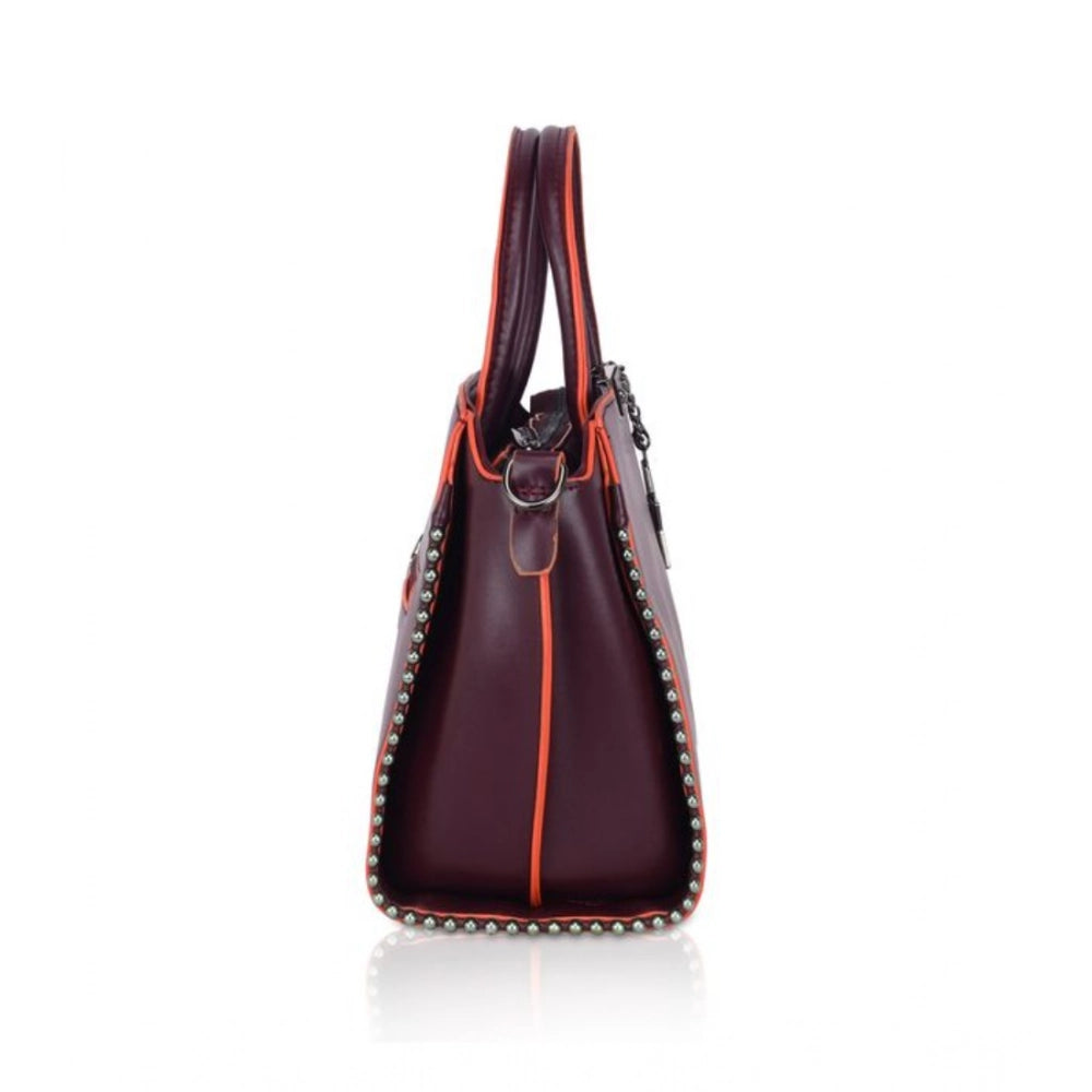 Women's Faux Leather Metal Beads Handbag (Wine Red) - POPNOVA