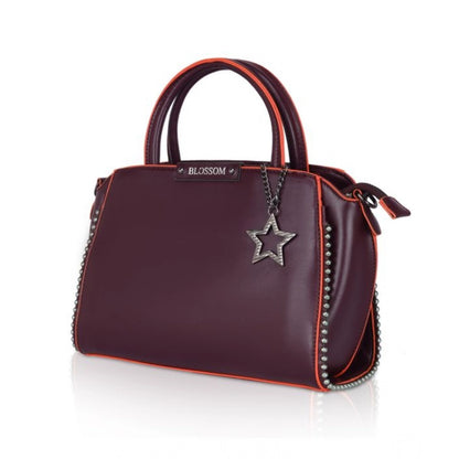 Women's Faux Leather Metal Beads Handbag (Wine Red) - POPNOVA