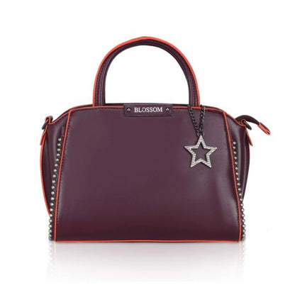 Women's Faux Leather Metal Beads Handbag (Wine Red) - POPNOVA