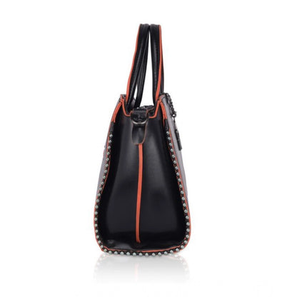 Women's Faux Leather Metal Beads Handbag (Black) - POPNOVA