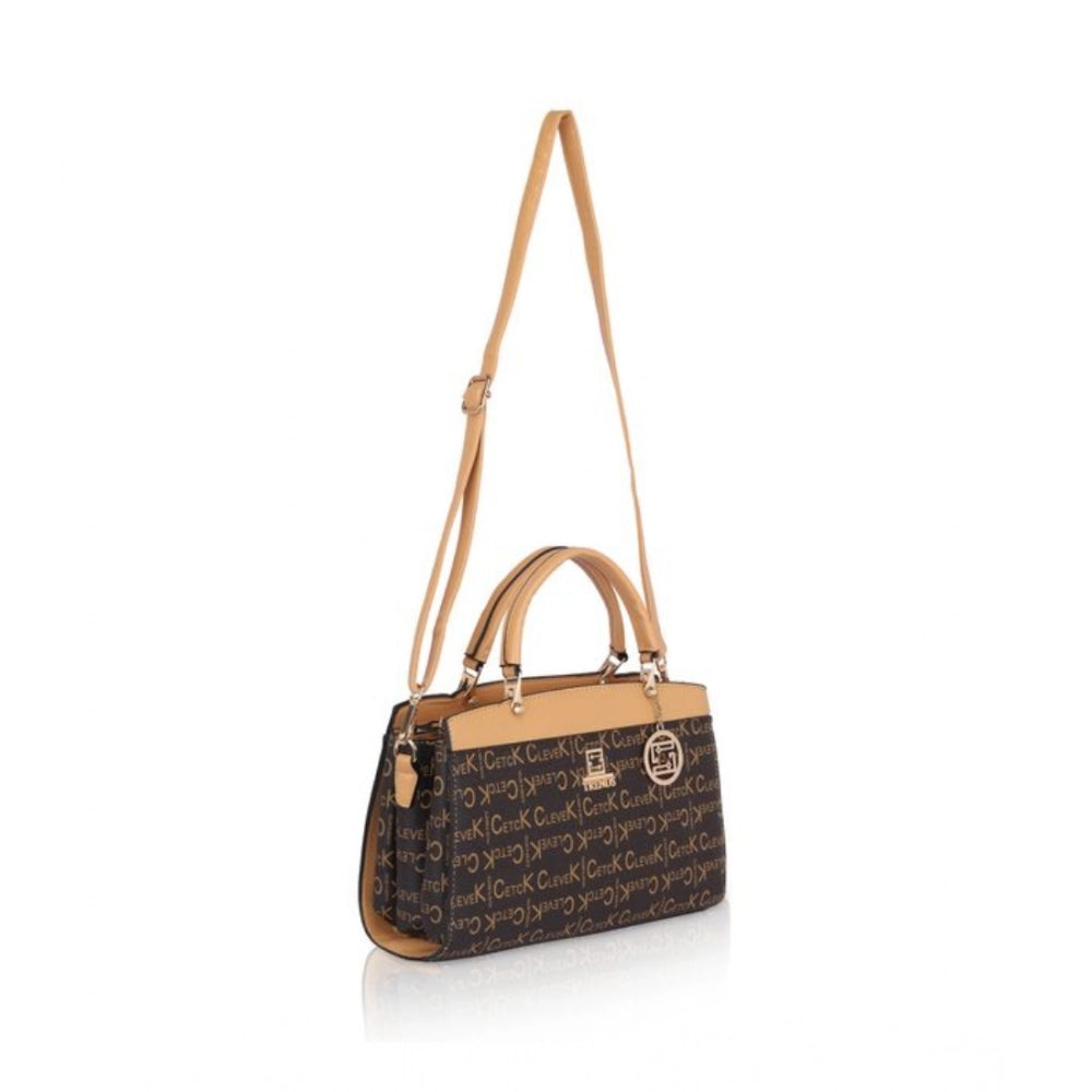 Women's Faux Leather Printed Handbag (Camel) - POPNOVA