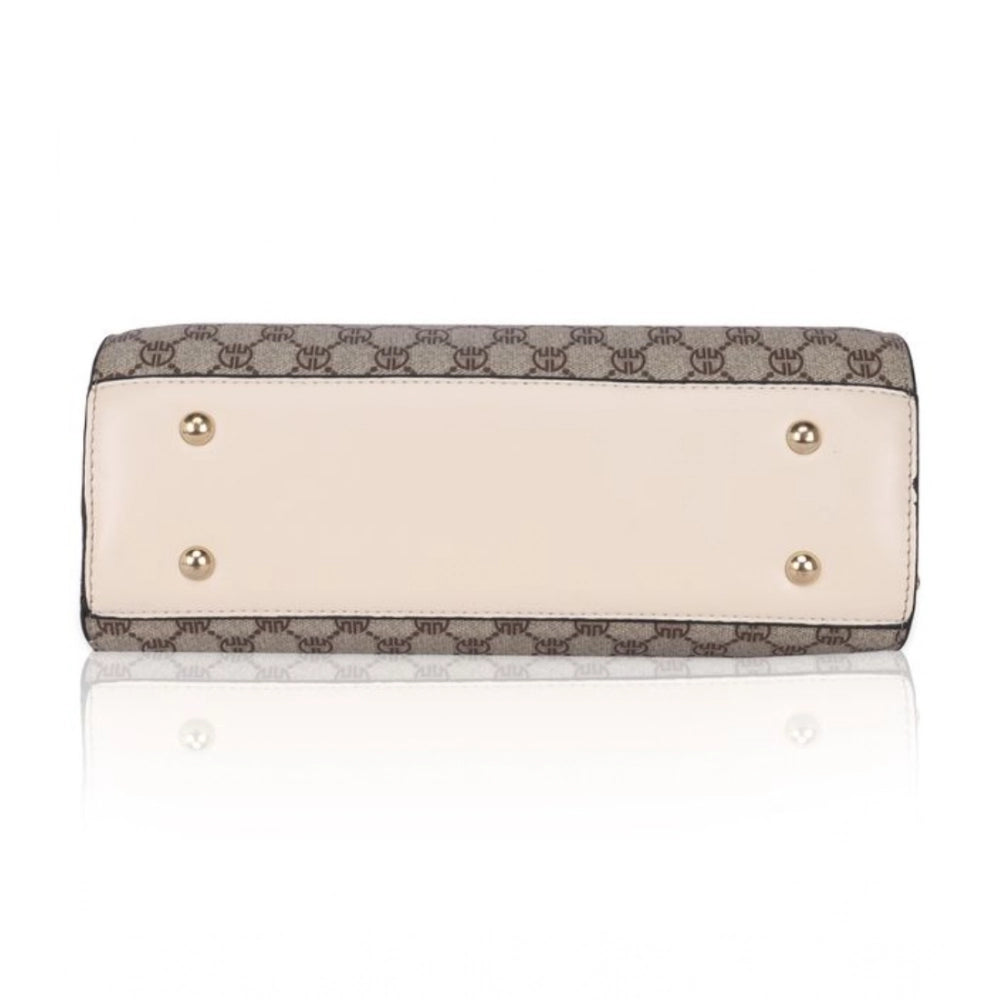 Women's Faux Leather Printed Handbag (Beige) - POPNOVA