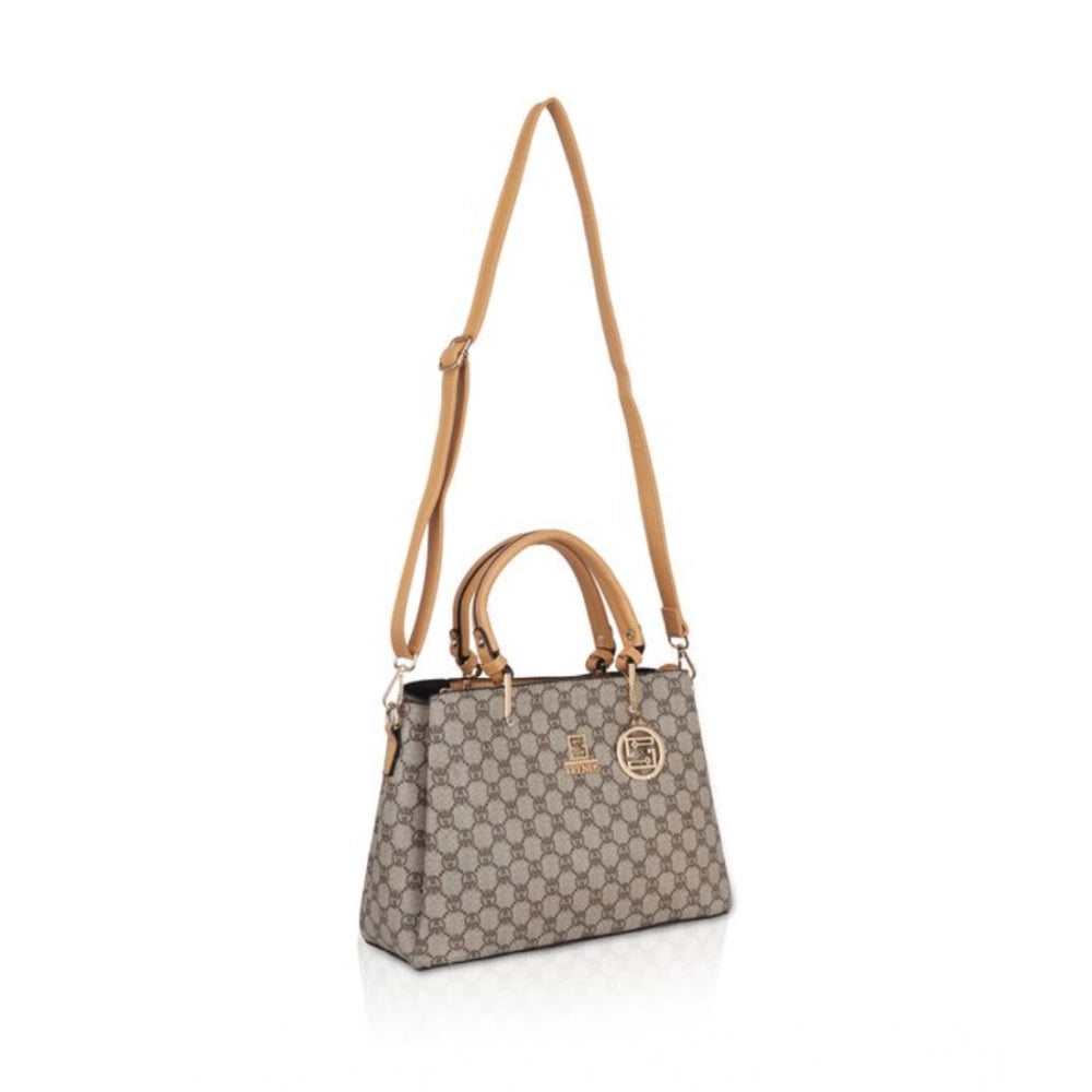 Women's Faux Leather Printed Handbag (Camel) - POPNOVA