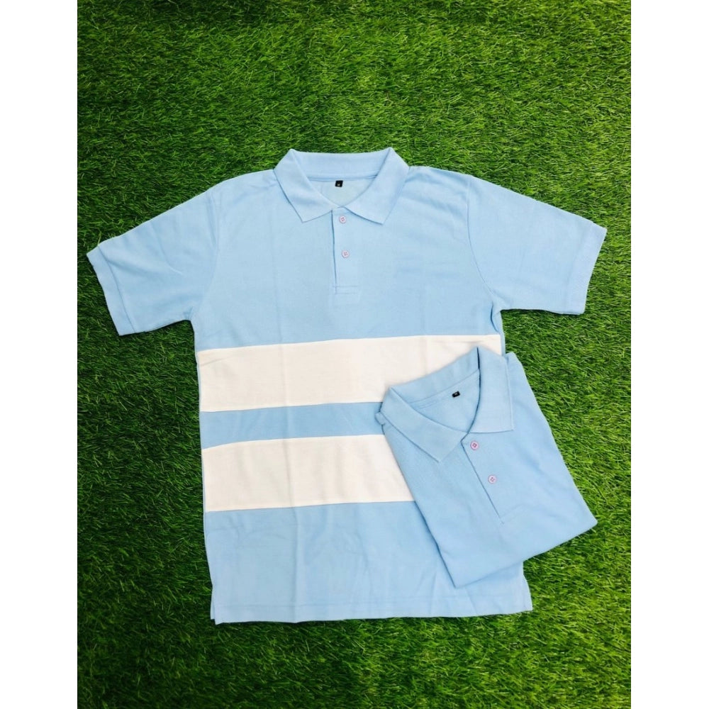 Solid Cotton Polo Neck Half Sleeve T-Shirt for Men - Aqua Blue - POPNOVA - photo 3
