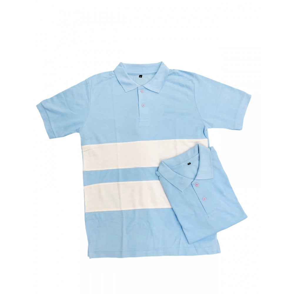 Solid Cotton Polo Neck Half Sleeve T-Shirt for Men - Aqua Blue - POPNOVA - photo 2