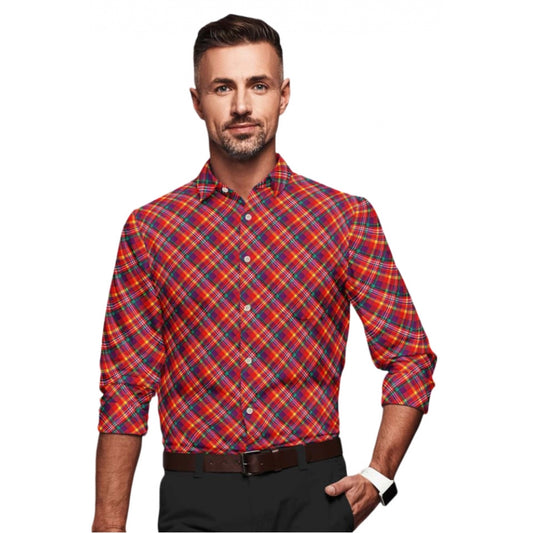 Men's Cotton Blended Checked Full Sleeve Shirt (Red) - Red, Cotton Blended • Pattern: Checked, Full Sleeve | POPNOVA
