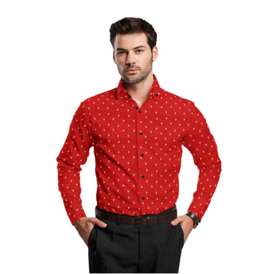Men's Cotton Blended Printed Full Sleeve Shirt (Red) - Red, Cotton Blended • Pattern: Printed, Full Sleeve | POPNOVA