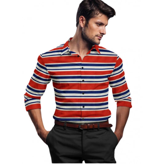 Men's Cotton Blended Striped Full Sleeve Shirt (Red-Blue) - Red-Blue, Cotton Blended • Pattern: Striped, Full Sleeve | POPNOVA