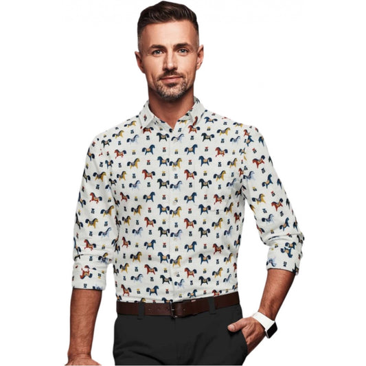 Men's Cotton Blended Printed Full Sleeve Shirt (Multicolor) - Multicolor, Cotton Blended • Pattern: Printed, Full Sleeve | POPNOVA