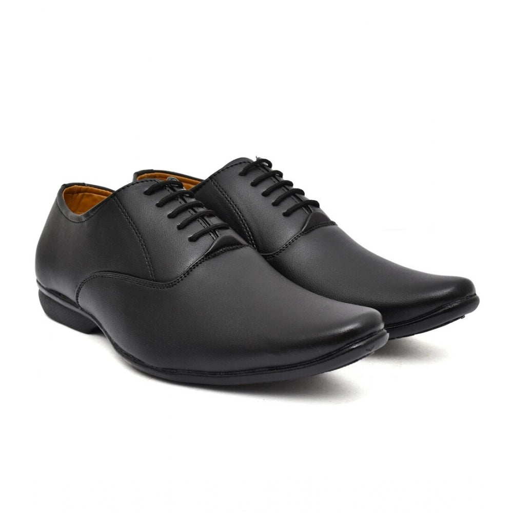 Men's Faux Leather Formal Shoes (Black) - Black, Faux Leather • Closure Type: Lace-Up, Lace-Up | POPNOVA