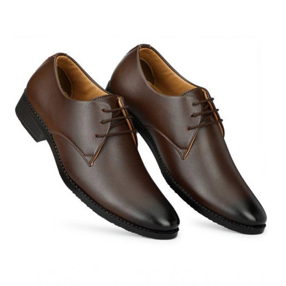Men's Faux Leather Formal Shoes (Brown) - Brown, Faux Leather • Closure Type: Lace-Up, Lace-Up | POPNOVA