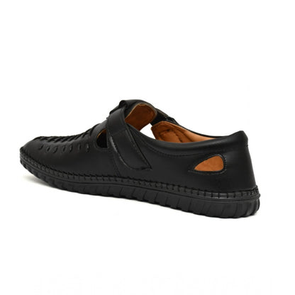 Men's Faux Leather Sandal (Black) - Black, Faux Leather • Closure Type: Slip-On, Slip-On | POPNOVA