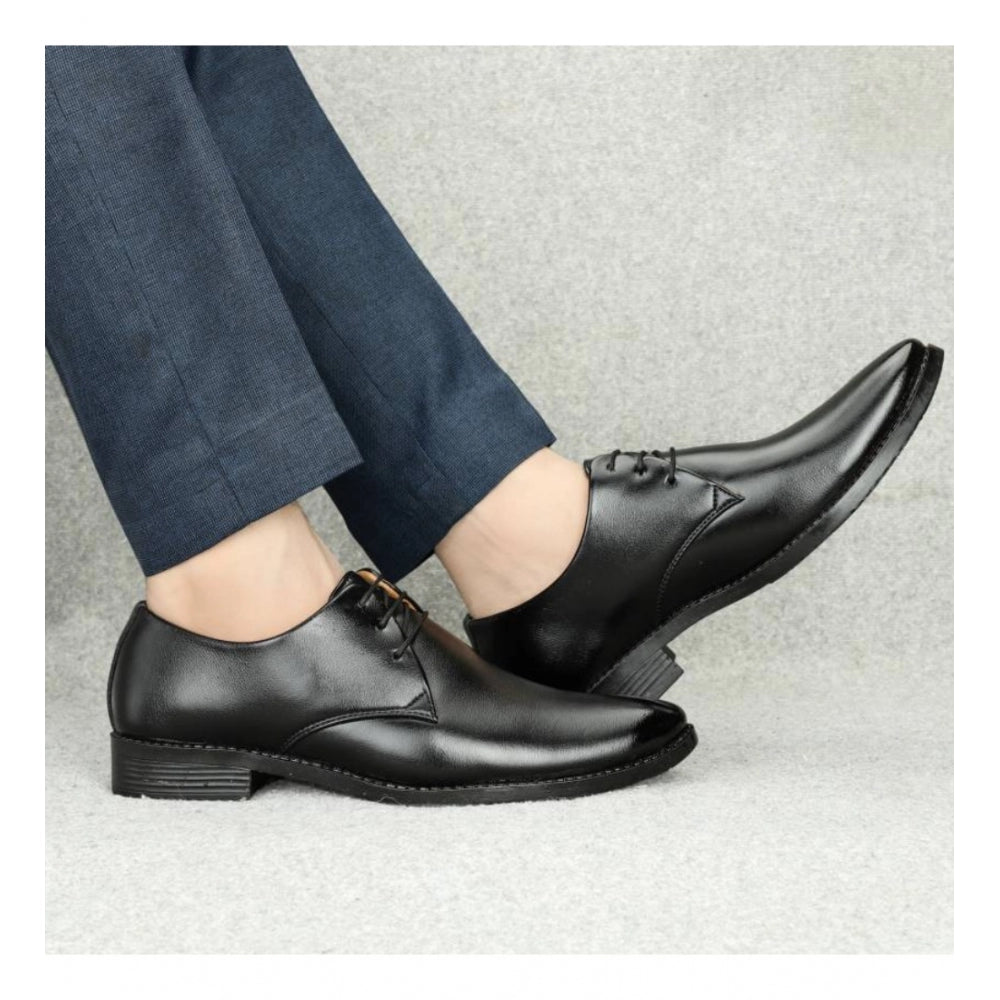 Men's Faux Leather Formal Shoes (Black) - Black, Faux Leather • Closure Type: Lace-Up, Lace-Up | POPNOVA