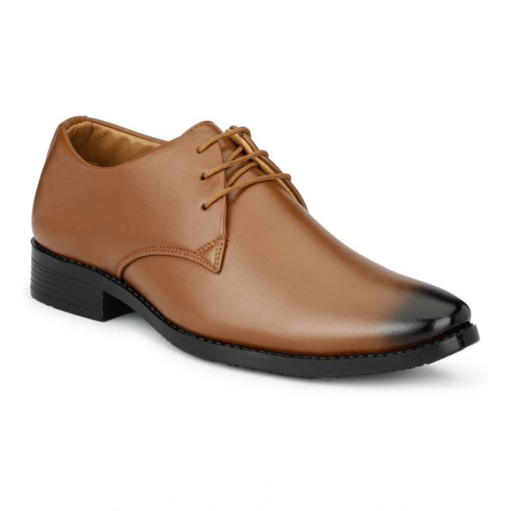 Men's Faux Leather Formal Shoes (Tan) - Tan, Faux Leather • Closure Type: Lace-Up, Lace-Up | POPNOVA