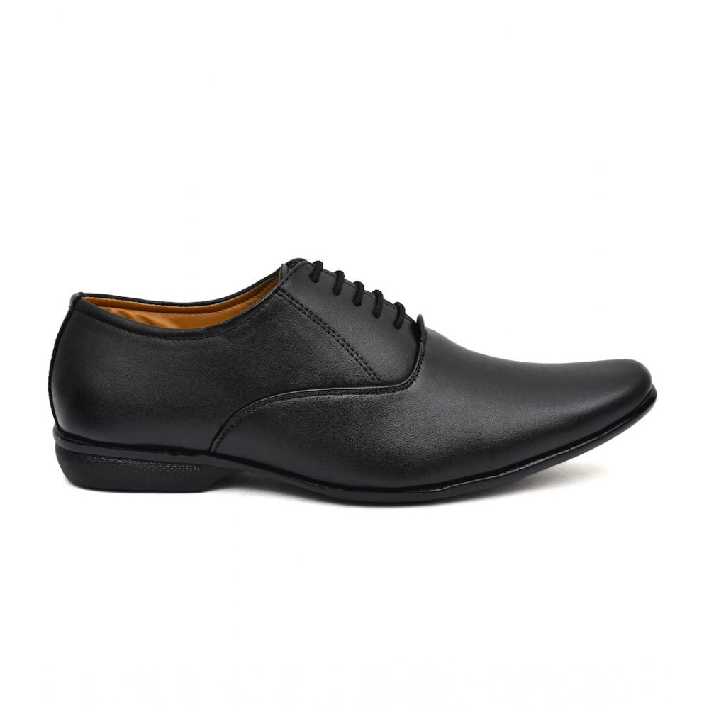 Men's Faux Leather Formal Shoes (Black) - Black, Faux Leather • Closure Type: Lace-Up, Lace-Up | POPNOVA