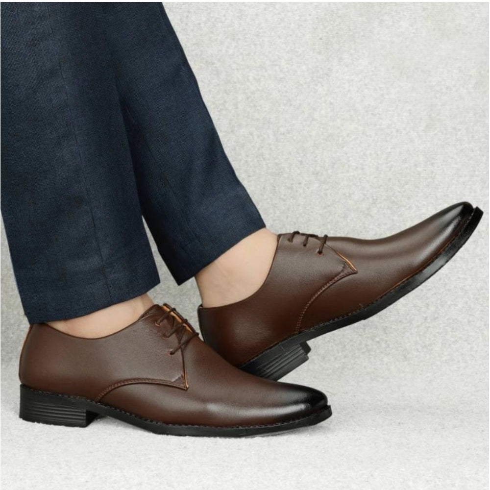 Men's Faux Leather Formal Shoes (Brown) - Brown, Faux Leather • Closure Type: Lace-Up, Lace-Up | POPNOVA