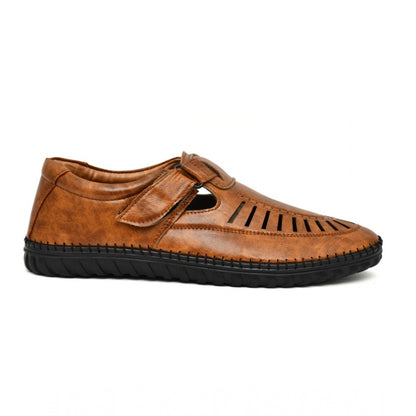 Men's Faux Leather Sandal (Tan) - Tan, Faux Leather • Closure Type: Slip-On, Slip-On | POPNOVA