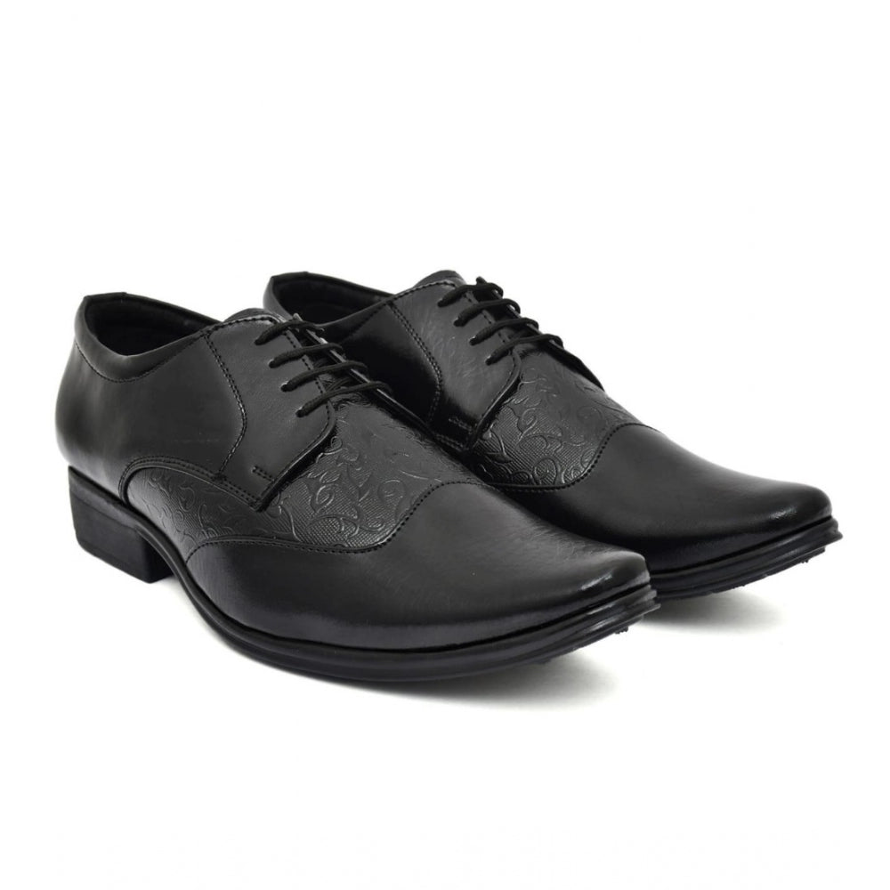 Men's Faux Leather Formal Shoes (Black) - Black, Faux Leather • Closure Type: Lace-Up, Lace-Up | POPNOVA
