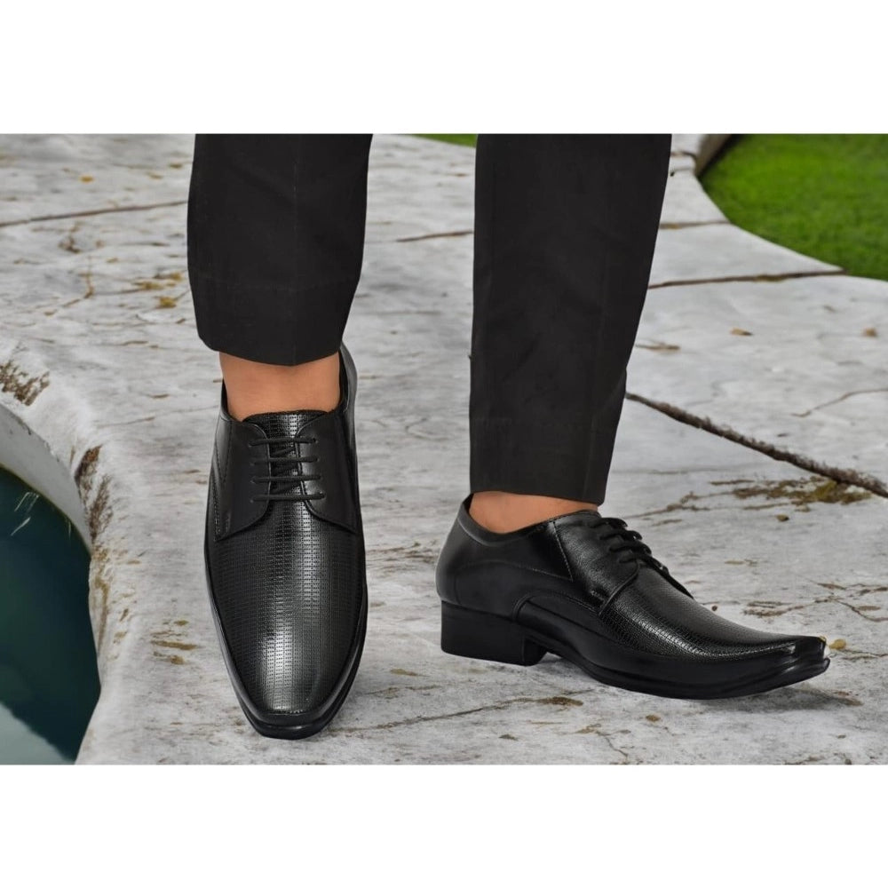 Men's Faux Leather Formal Shoes (Black) - Black, Faux Leather • Closure Type: Lace-Up, Lace-Up | POPNOVA