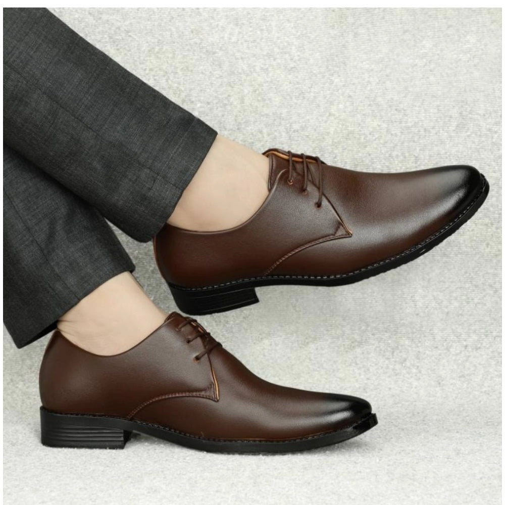 Men's Faux Leather Formal Shoes (Brown) - Brown, Faux Leather • Closure Type: Lace-Up, Lace-Up | POPNOVA