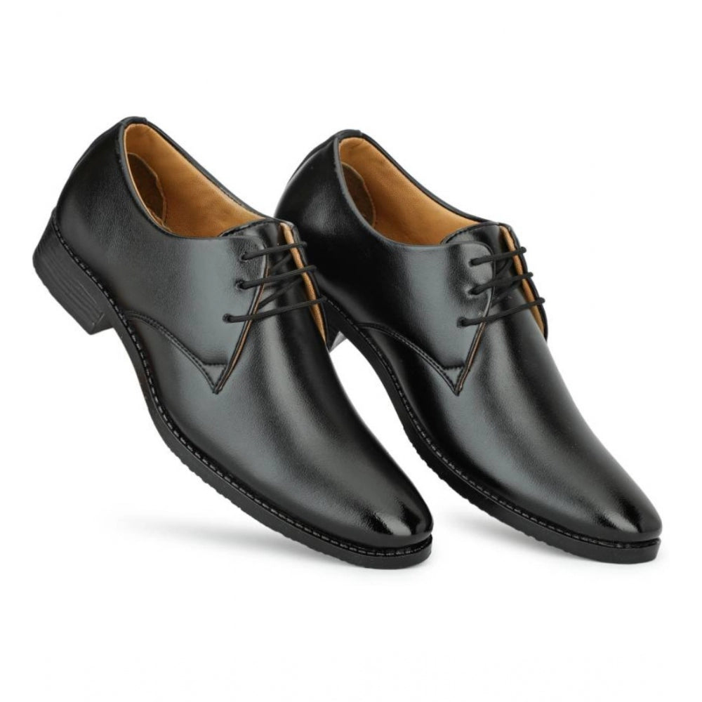 Men's Faux Leather Formal Shoes (Black) - Black, Faux Leather • Closure Type: Lace-Up, Lace-Up | POPNOVA