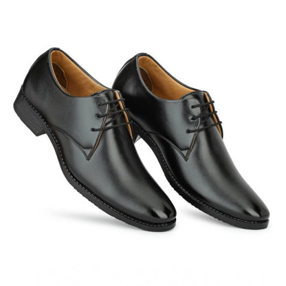 Men's Faux Leather Formal Shoes (Black) - Black, Faux Leather • Closure Type: Lace-Up, Lace-Up | POPNOVA