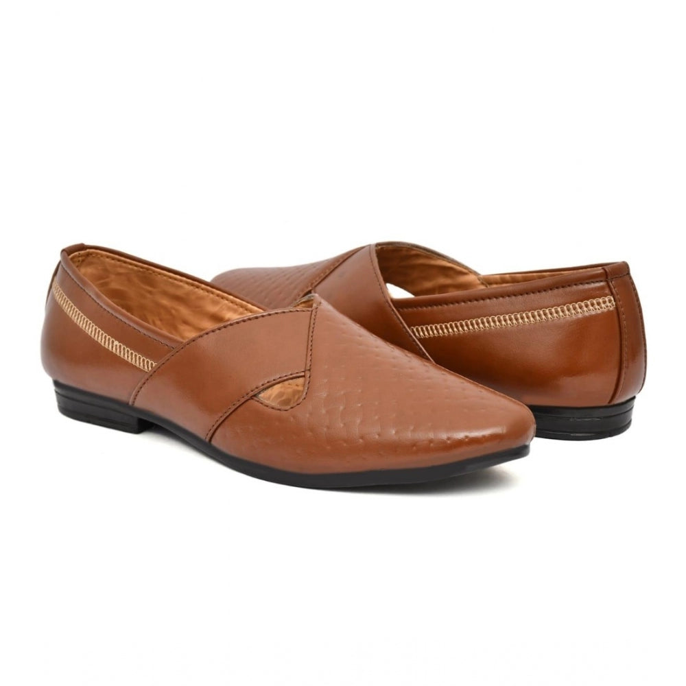 Men's Faux Leather Formal Shoes (Tan) - Tan, Faux Leather • Closure Type: Slip-On, Slip-On | POPNOVA
