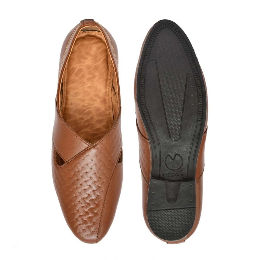 Men's Faux Leather Formal Shoes (Tan) - Tan, Faux Leather • Closure Type: Slip-On, Slip-On | POPNOVA