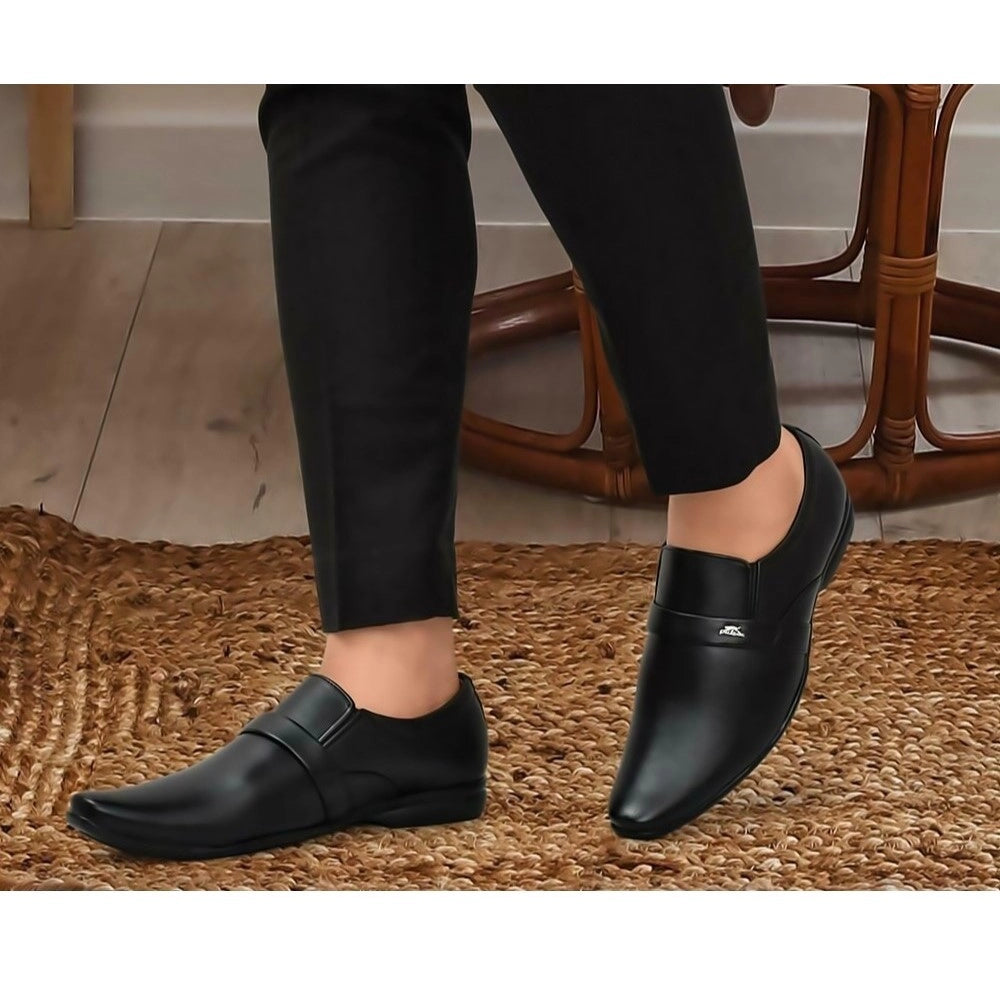 Men's Faux Leather Formal Shoes (Black) - Black, Faux Leather • Closure Type: Slip-On, Slip-On | POPNOVA