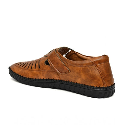 Men's Faux Leather Sandal (Tan) - Tan, Faux Leather • Closure Type: Slip-On, Slip-On | POPNOVA