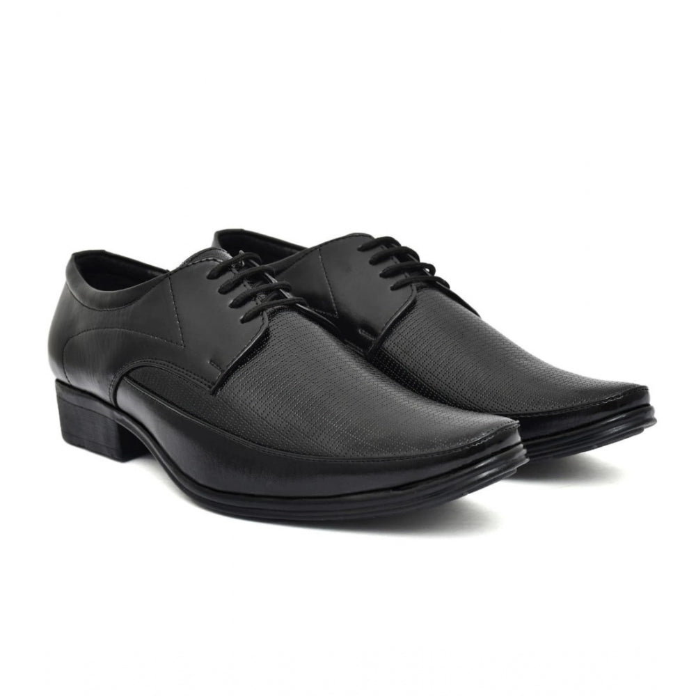 Men's Faux Leather Formal Shoes (Black) - Black, Faux Leather • Closure Type: Lace-Up, Lace-Up | POPNOVA