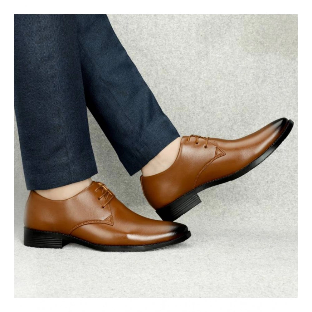 Men's Faux Leather Formal Shoes (Tan) - Tan, Faux Leather • Closure Type: Lace-Up, Lace-Up | POPNOVA