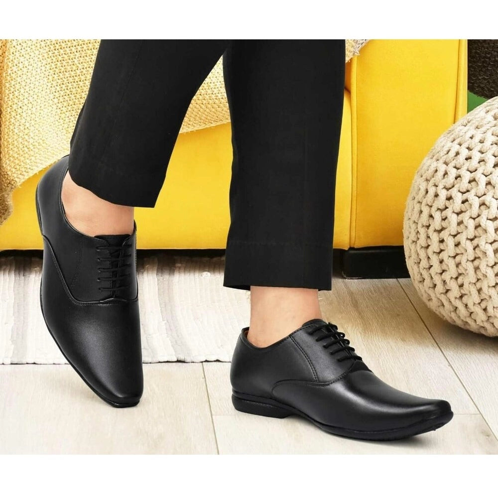 Men's Faux Leather Formal Shoes (Black) - Black, Faux Leather • Closure Type: Lace-Up, Lace-Up | POPNOVA