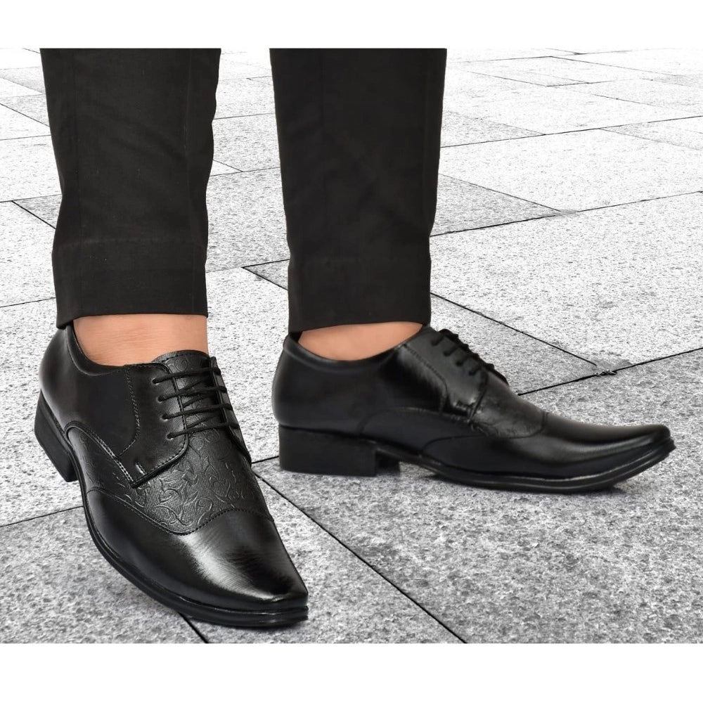 Men's Faux Leather Formal Shoes (Black) - Black, Faux Leather • Closure Type: Lace-Up, Lace-Up | POPNOVA