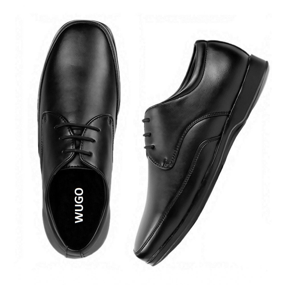 Men's Faux Leather Formal Shoes (Black) - Black, Faux Leather • Closure Type: Lace-Up, Lace-Up | POPNOVA